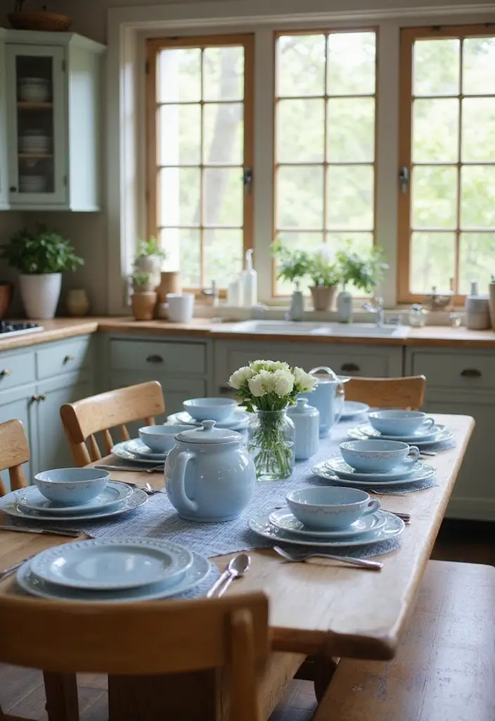 25 Blue Kitchen Ideas That Add Calm and Coastal Vibes 64 25 Blue Kitchen Ideas That Add Calm and Coastal Vibes - 10. Blue and White Dinnerware