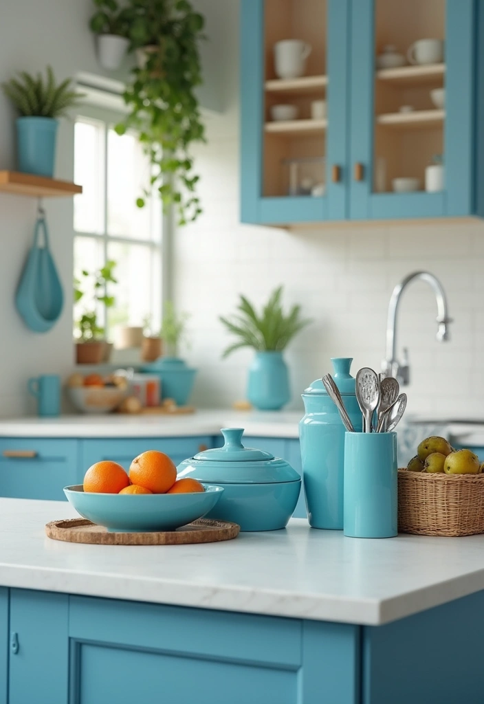 25 Blue Kitchen Ideas That Add Calm and Coastal Vibes 125 25 Blue Kitchen Ideas That Add Calm and Coastal Vibes - 19. Blue Countertop Accessories