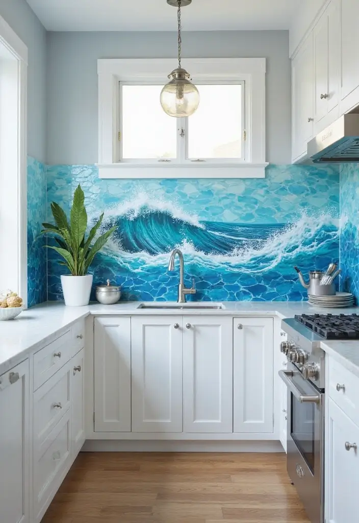 25 Blue Kitchen Ideas That Add Calm and Coastal Vibes 8 25 Blue Kitchen Ideas That Add Calm and Coastal Vibes - 2. Ocean-Inspired Backsplash