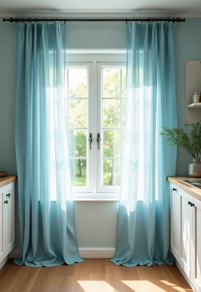 25 Blue Kitchen Ideas That Add Calm and Coastal Vibes 132 25 Blue Kitchen Ideas That Add Calm and Coastal Vibes - 20. Go for Coastal Curtains