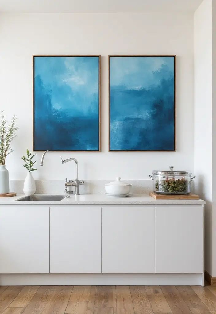 25 Blue Kitchen Ideas That Add Calm and Coastal Vibes 160 25 Blue Kitchen Ideas That Add Calm and Coastal Vibes - 24. Customized Blue Wall Art