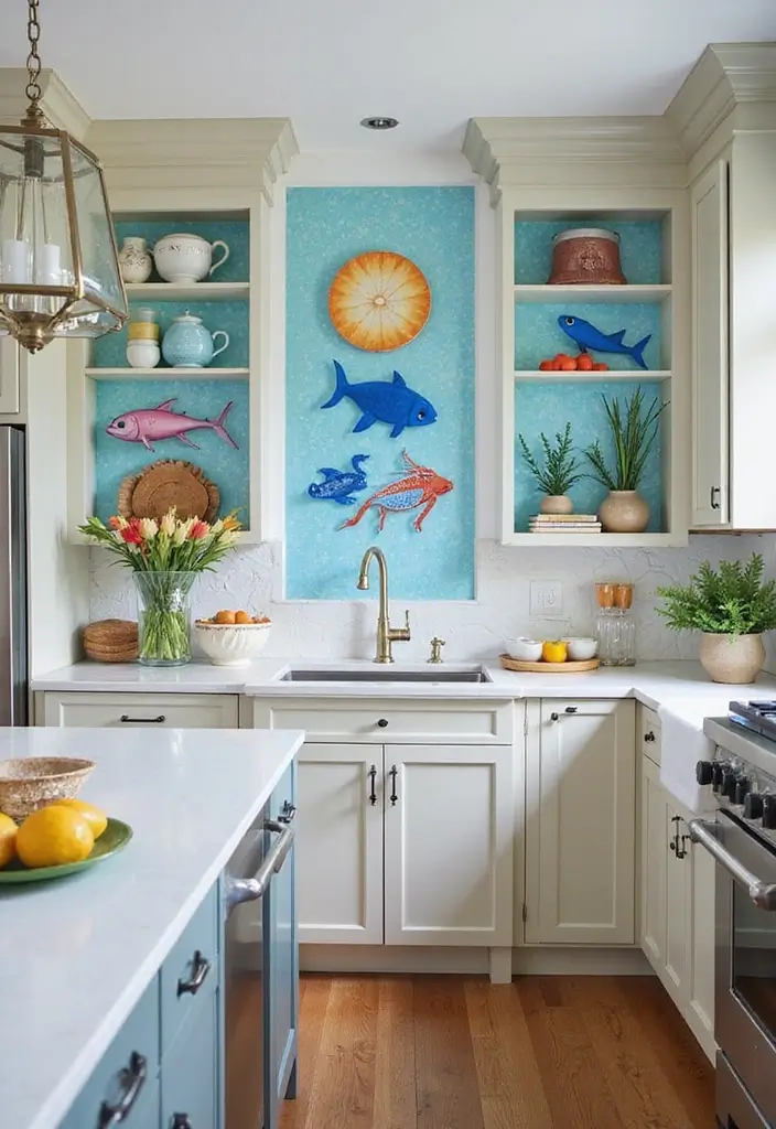 25 Blue Kitchen Ideas That Add Calm and Coastal Vibes 43 25 Blue Kitchen Ideas That Add Calm and Coastal Vibes - 7. Bright Marine Artwork