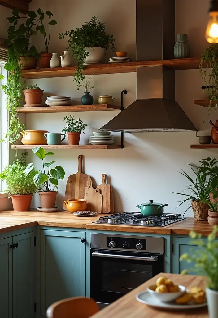 25 Boho Kitchen Ideas Full of Texture, Plants, and Personality 1 25 Boho Kitchen Ideas Full of Texture, Plants, and Personality - 1. Open Shelving Delight