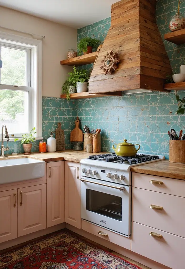 25 Boho Kitchen Ideas Full of Texture, Plants, and Personality 104 25 Boho Kitchen Ideas Full of Texture, Plants, and Personality - 16. Playful Accent Walls