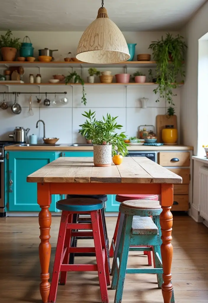 25 Boho Kitchen Ideas Full of Texture, Plants, and Personality 111 25 Boho Kitchen Ideas Full of Texture, Plants, and Personality - 17. Repurposed Furniture