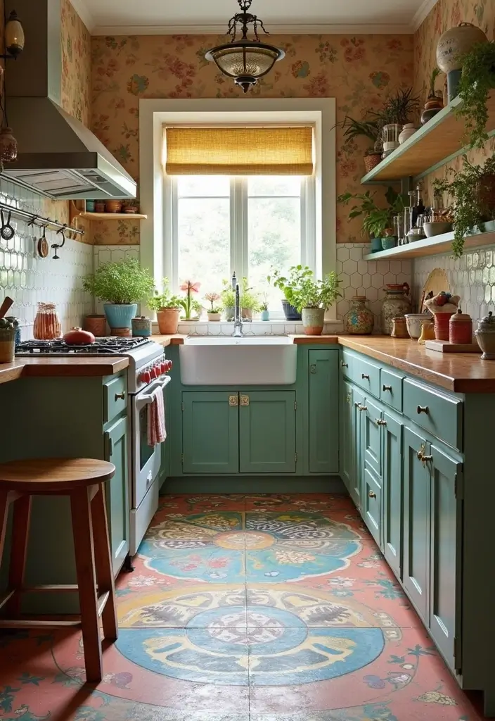 25 Boho Kitchen Ideas Full of Texture, Plants, and Personality 125 25 Boho Kitchen Ideas Full of Texture, Plants, and Personality - 19. Whimsical Floor Designs