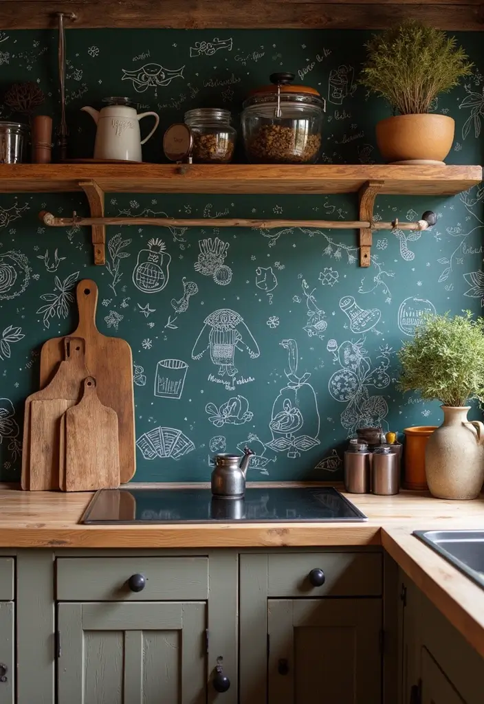 25 Boho Kitchen Ideas Full of Texture, Plants, and Personality 153 25 Boho Kitchen Ideas Full of Texture, Plants, and Personality - 23. Rustic Chalkboard Elements