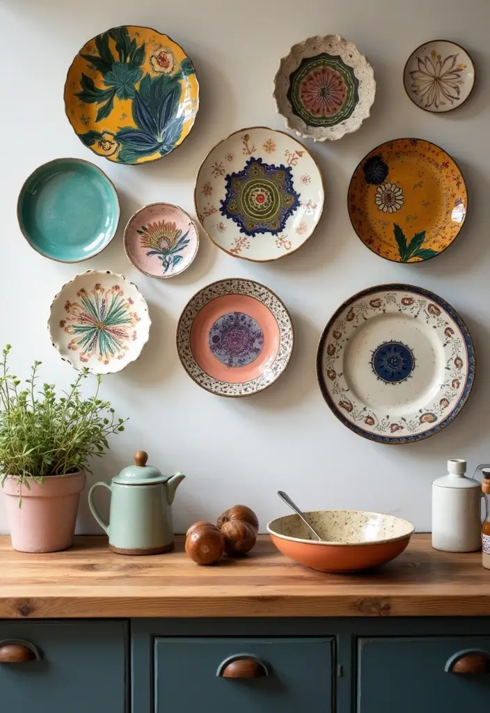 25 Boho Kitchen Ideas Full of Texture, Plants, and Personality 160 25 Boho Kitchen Ideas Full of Texture, Plants, and Personality - 24. Artistic Plate Displays