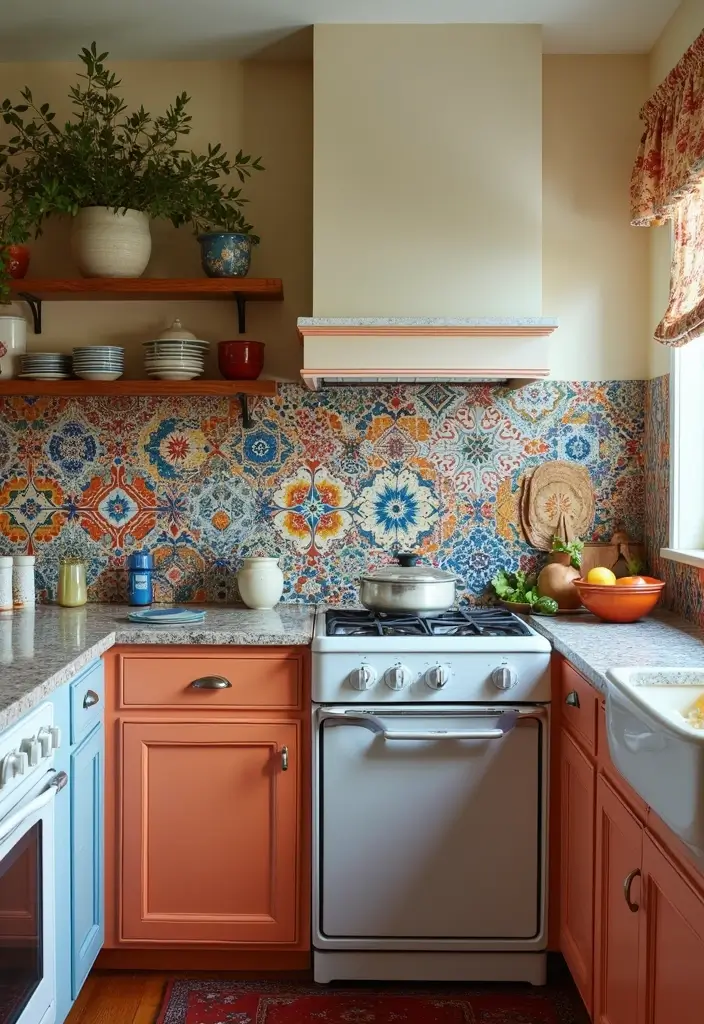 25 Boho Kitchen Ideas Full of Texture, Plants, and Personality 13 25 Boho Kitchen Ideas Full of Texture, Plants, and Personality - 3. Colorful Tile Backsplash