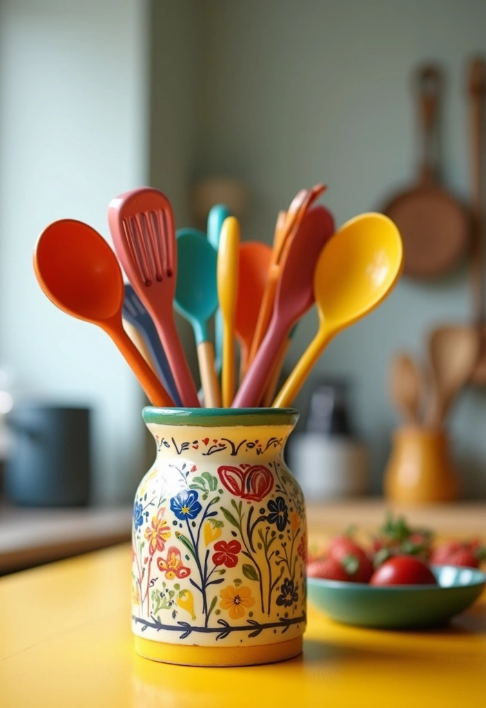 25 Boho Kitchen Ideas Full of Texture, Plants, and Personality 55 25 Boho Kitchen Ideas Full of Texture, Plants, and Personality - 9. Colorful Utensil Holders