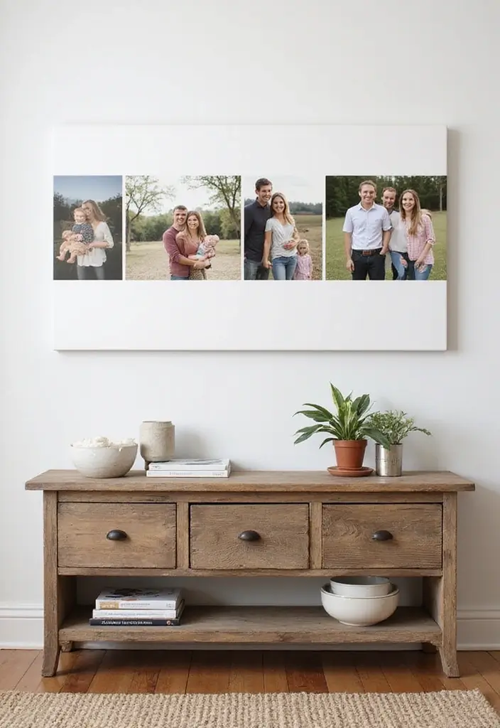 25 Canvas Photo Wall Ideas to Showcase Your Memories Beautifully 43 25 Canvas Photo Wall Ideas to Showcase Your Memories Beautifully - 7. Horizontal Canvas Strip