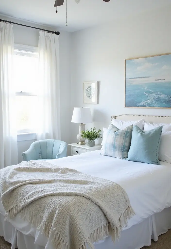 25 Coastal Bedroom Ideas That Bring the Beach Home 1 25 Coastal Bedroom Ideas That Bring the Beach Home - 1. Breezy Whites and Blues