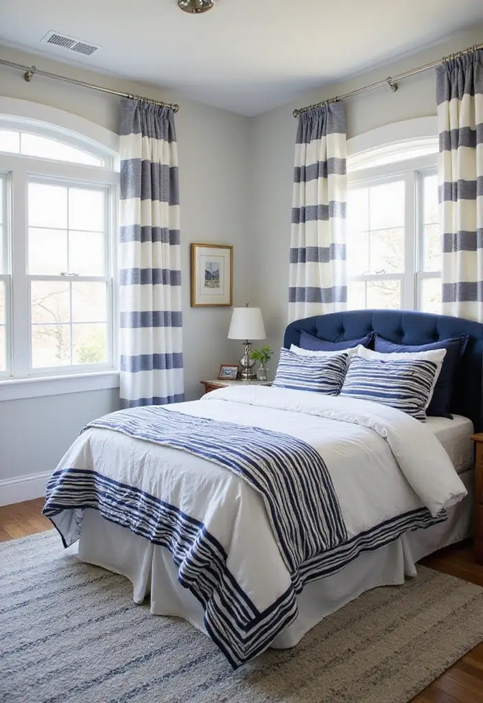 25 Coastal Bedroom Ideas That Bring the Beach Home 8 25 Coastal Bedroom Ideas That Bring the Beach Home - 2. Nautical Stripes