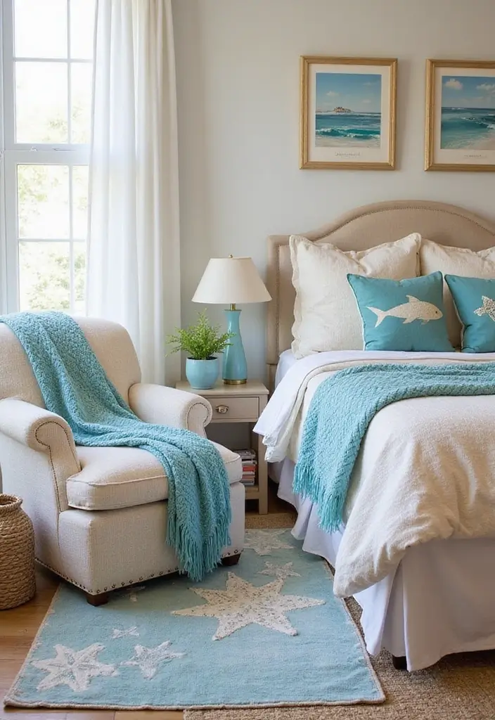 25 Coastal Bedroom Ideas That Bring the Beach Home 167 25 Coastal Bedroom Ideas That Bring the Beach Home - 25. Ocean-Themed Throw Blankets