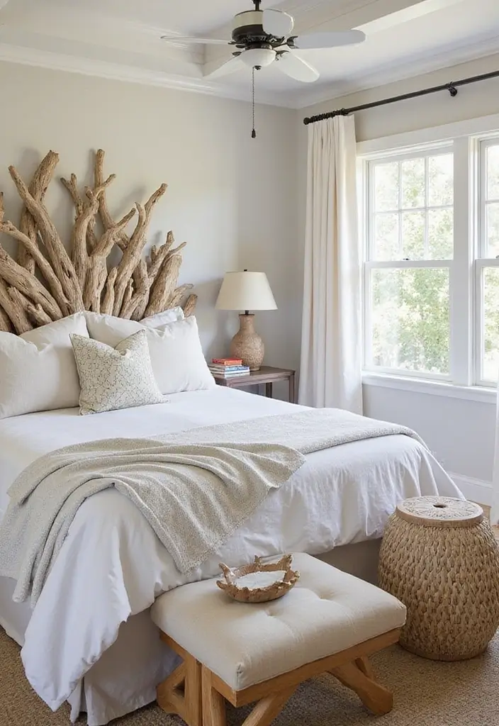 25 Coastal Bedroom Ideas That Bring the Beach Home 15 25 Coastal Bedroom Ideas That Bring the Beach Home - 3. Driftwood Accents