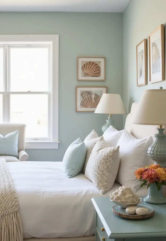 25 Coastal Bedroom Ideas That Bring the Beach Home 22 25 Coastal Bedroom Ideas That Bring the Beach Home - 4. Seashell Details