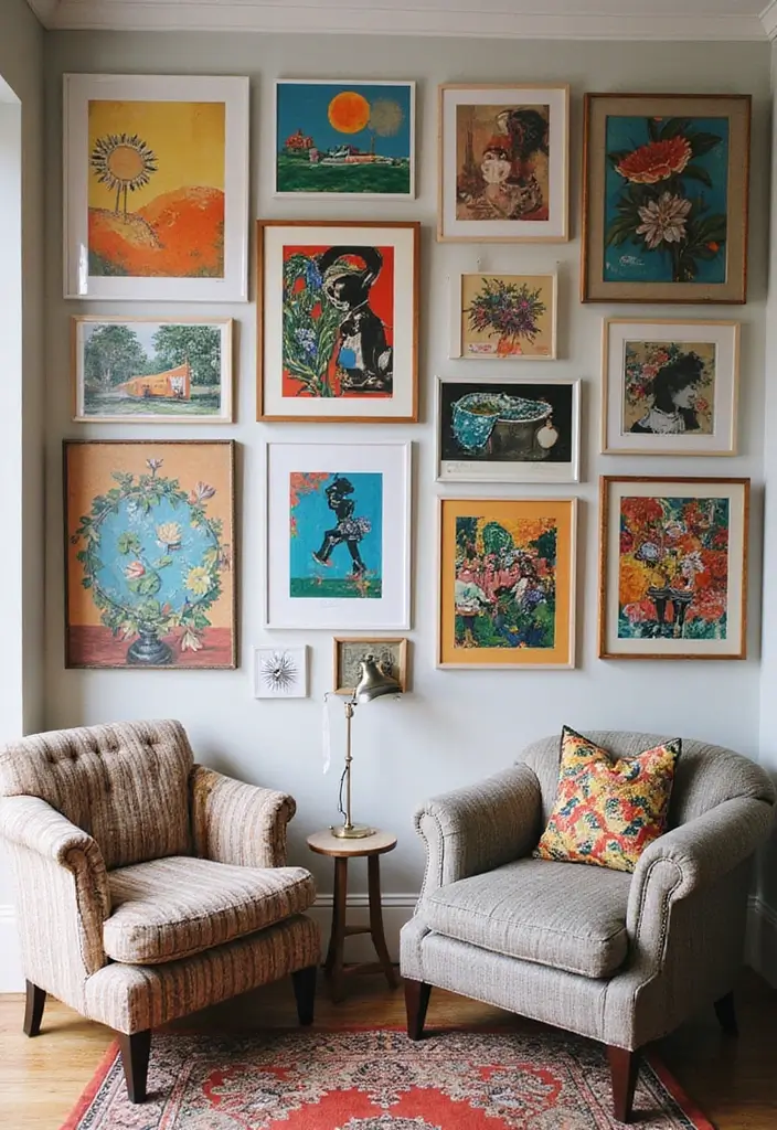 25 Creative Pictures On Wall Ideas For A Stylish Home Glow-Up 15 25 Creative Pictures On Wall Ideas For A Stylish Home Glow-Up - 3. Colorful Collage