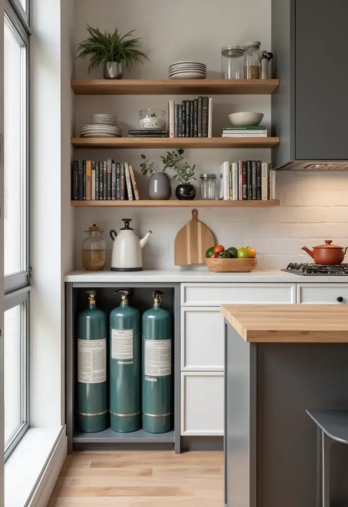 25 Gas Cylinder Storage Ideas in Kitchen for Safety and Style 91 25 Gas Cylinder Storage Ideas in Kitchen for Safety and Style - 15. Dual-Purpose Shelving Units