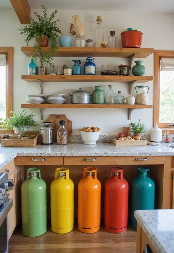 25 Gas Cylinder Storage Ideas in Kitchen for Safety and Style 116 25 Gas Cylinder Storage Ideas in Kitchen for Safety and Style - 20. Colorful Container Options