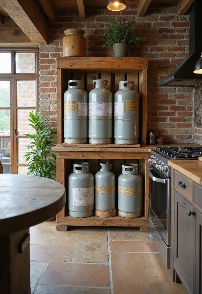 25 Gas Cylinder Storage Ideas in Kitchen for Safety and Style 138 25 Gas Cylinder Storage Ideas in Kitchen for Safety and Style - 24. Eco-Conscious Pallet Storage