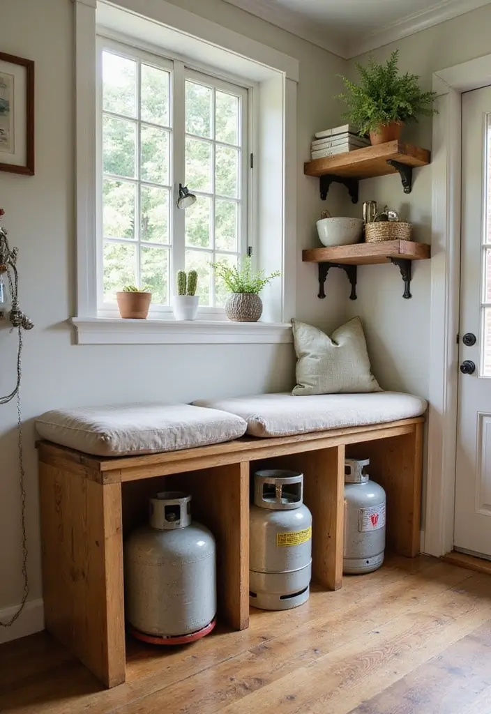 25 Gas Cylinder Storage Ideas in Kitchen for Safety and Style 15 25 Gas Cylinder Storage Ideas in Kitchen for Safety and Style - 3. Multi-Purpose Storage Benches