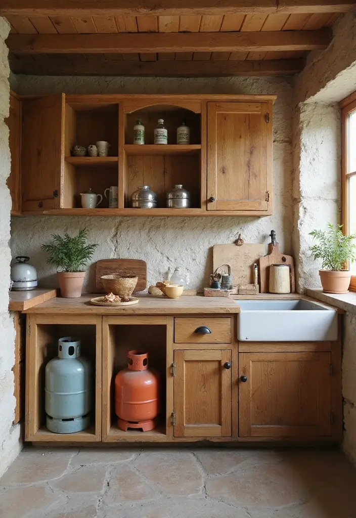 25 Gas Cylinder Storage Ideas in Kitchen for Safety and Style 36 25 Gas Cylinder Storage Ideas in Kitchen for Safety and Style - 6. Rustic Wooden Crates