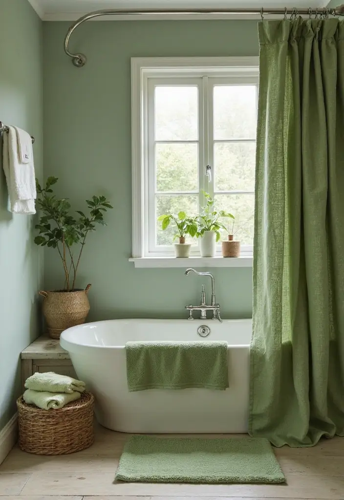 25 Green Bathroom Ideas Bringing Nature Indoors 169 25 Green Bathroom Ideas Bringing Nature Indoors - 25. Green Fabrics