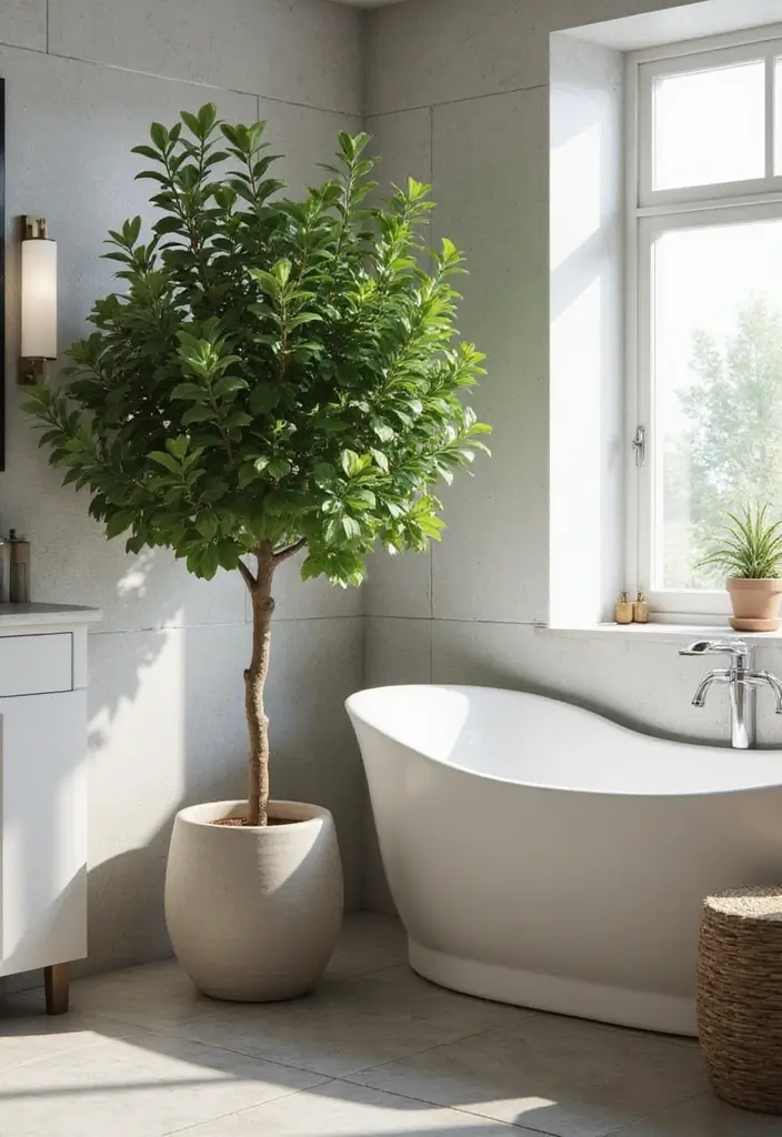 25 Green Bathroom Ideas Bringing Nature Indoors 36 25 Green Bathroom Ideas Bringing Nature Indoors - 6. Large Potted Plants