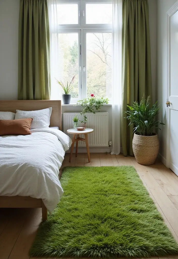 25 Green Bedroom Ideas That Bring Nature Indoors 42 25 Green Bedroom Ideas That Bring Nature Indoors - 10. Green Rugs for Comfort