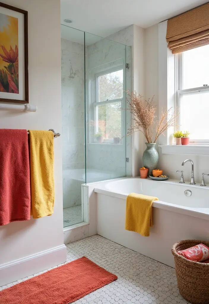 25 Light Bathroom Ideas That Instantly Brighten and Open Up Your Space 76 25 Light Bathroom Ideas That Instantly Brighten and Open Up Your Space - 12. Bright Accents for Cheerful Energy