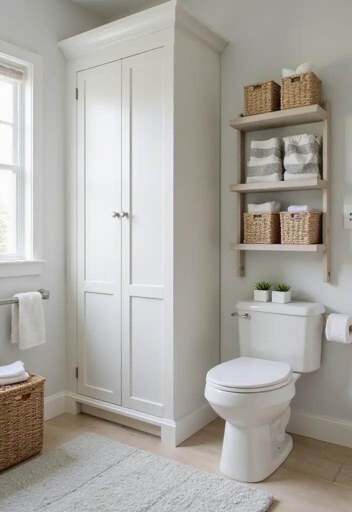 25 Light Bathroom Ideas That Instantly Brighten and Open Up Your Space 43 25 Light Bathroom Ideas That Instantly Brighten and Open Up Your Space - 7. Creative Storage Solutions
