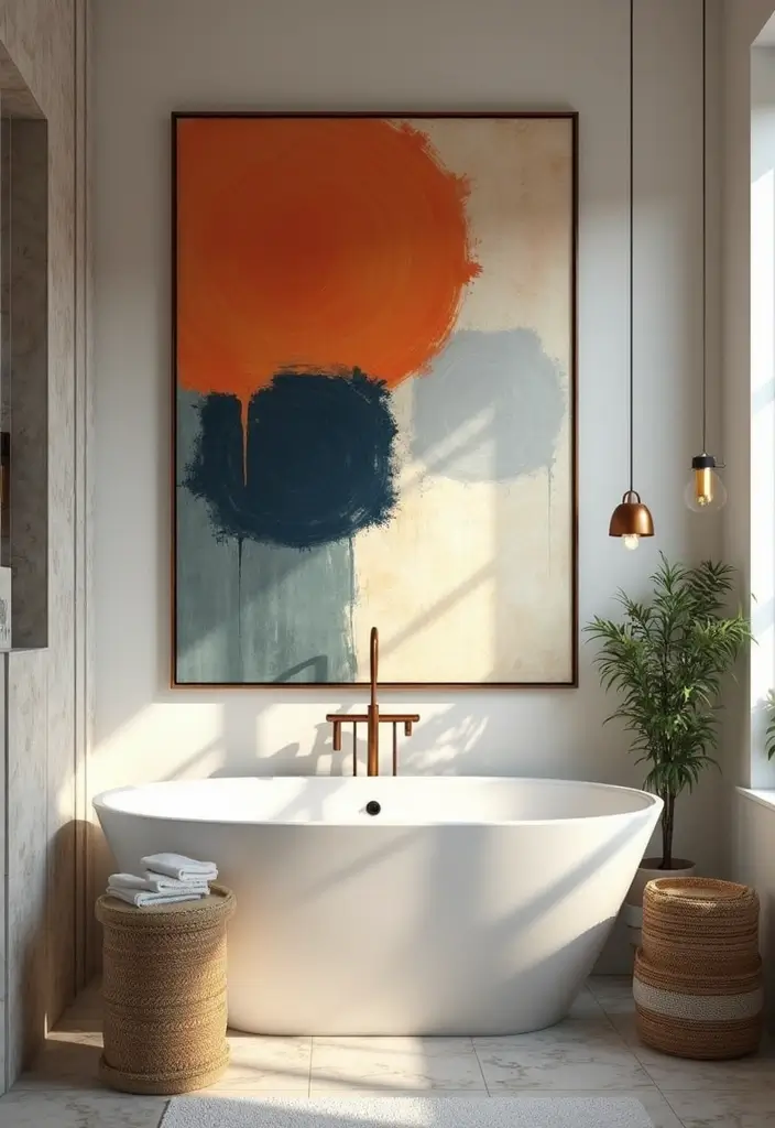 25 Men's Bathroom Ideas With Bold Minimalist Style 123 25 Men's Bathroom Ideas With Bold Minimalist Style - 19. Bold Wall Art