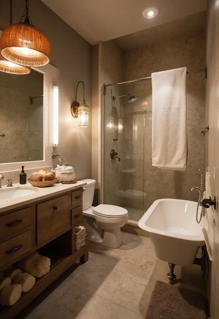 25 Men's Bathroom Ideas With Bold Minimalist Style 48 25 Men's Bathroom Ideas With Bold Minimalist Style - 8. Statement Lighting Fixtures