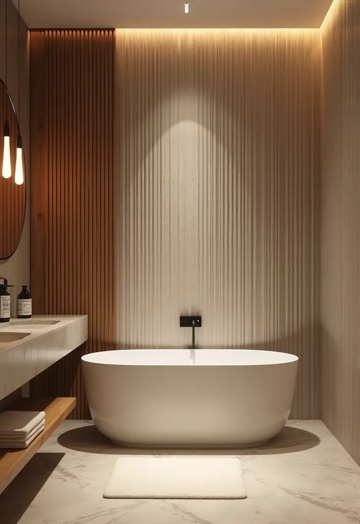 25 Men's Bathroom Ideas With Bold Minimalist Style 55 25 Men's Bathroom Ideas With Bold Minimalist Style - 9. Textured Wall Panels