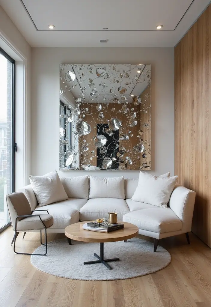 25 Mirror Wall Ideas To Brighten Up And Enlarge Any Room 104 25 Mirror Wall Ideas To Brighten Up And Enlarge Any Room - 16. Mirrored Wall Sculpture