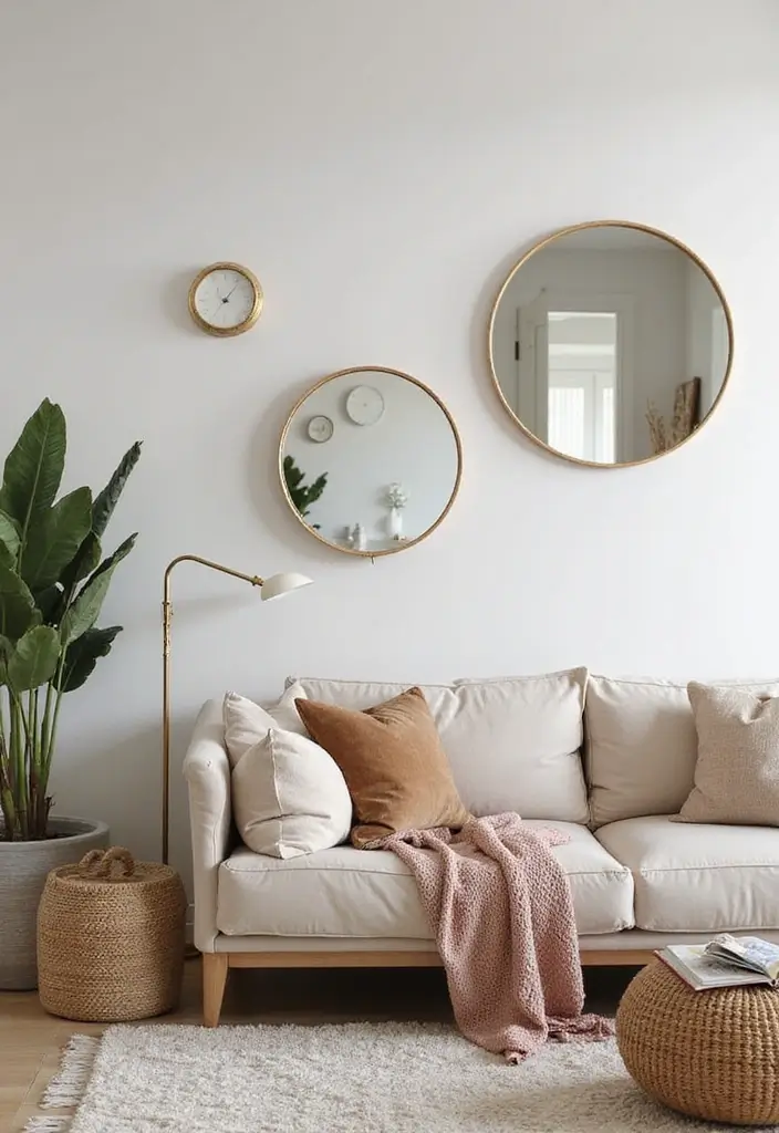 25 Mirror Wall Ideas To Brighten Up And Enlarge Any Room 50 25 Mirror Wall Ideas To Brighten Up And Enlarge Any Room - 8. Round Mirrors for Softness