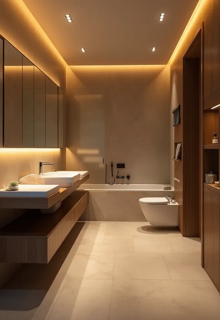 25 Modern Bathroom Ideas That Redefine Minimal and Sophisticated Design 111 25 Modern Bathroom Ideas That Redefine Minimal and Sophisticated Design - 17. Layered Lighting