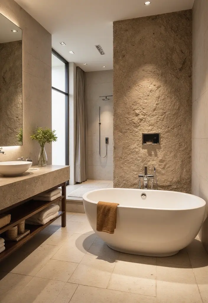25 Modern Bathroom Ideas That Redefine Minimal and Sophisticated Design 149 25 Modern Bathroom Ideas That Redefine Minimal and Sophisticated Design - 23. Natural Stone Accents