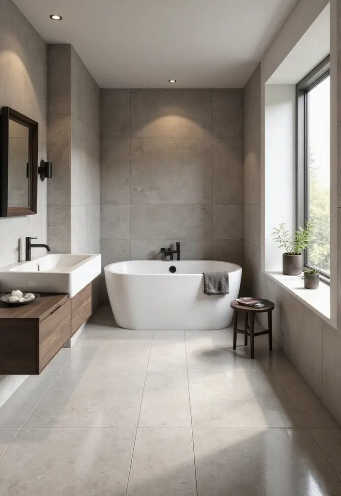 25 Modern Bathroom Ideas That Redefine Minimal and Sophisticated Design 15 25 Modern Bathroom Ideas That Redefine Minimal and Sophisticated Design - 3. Large Format Tiles for Seamless Design