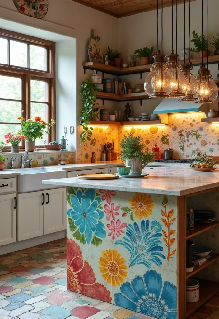 25 Peninsula Kitchen Ideas to Add Style and Extra Counter Space - 13. Artsy Decor Peninsula