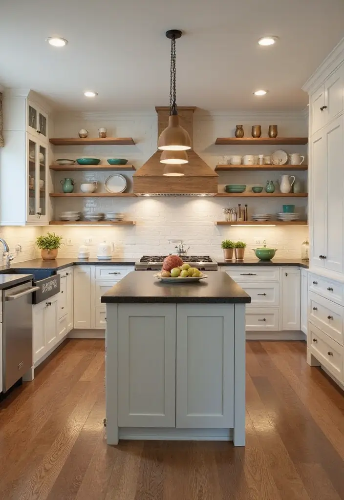 25 Peninsula Kitchen Ideas to Add Style and Extra Counter Space - 16. Open Shelving Peninsula