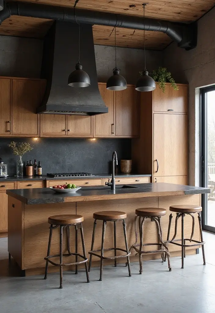 25 Peninsula Kitchen Ideas to Add Style and Extra Counter Space - 22. Contemporary Wood and Metal Combo