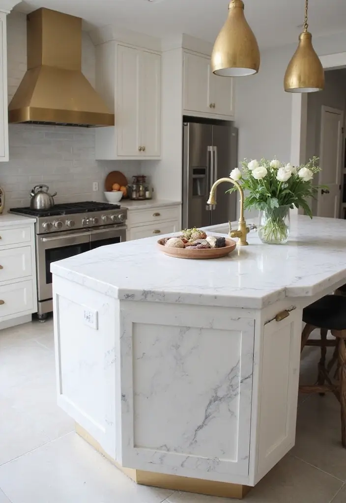 25 Peninsula Kitchen Ideas to Add Style and Extra Counter Space - 7. Elegant Marble Peninsula
