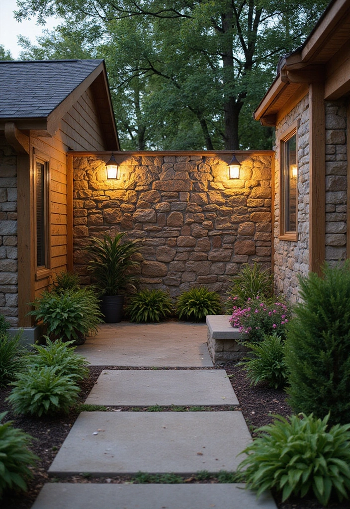 25 Privacy Wall Ideas to Create a Peaceful Backyard Oasis 103 25 Privacy Wall Ideas to Create a Peaceful Backyard Oasis - 19. Stone and Wood Combination