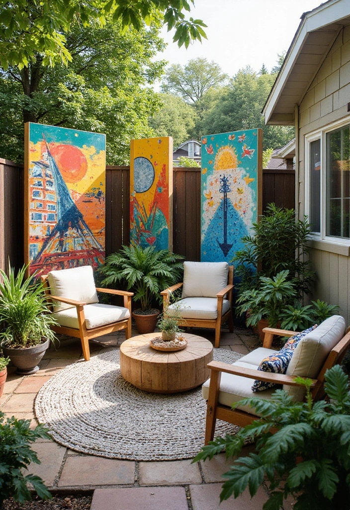 25 Privacy Wall Ideas to Create a Peaceful Backyard Oasis 116 25 Privacy Wall Ideas to Create a Peaceful Backyard Oasis - 22. Multi-Functional Outdoor Art