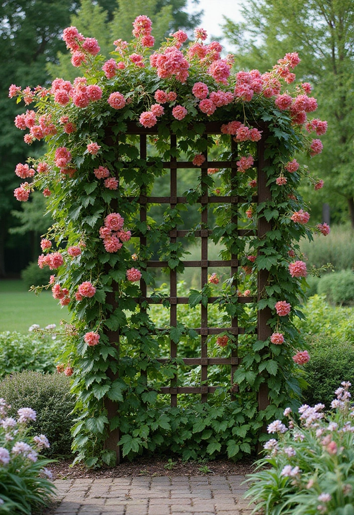 25 Privacy Wall Ideas to Create a Peaceful Backyard Oasis 47 25 Privacy Wall Ideas to Create a Peaceful Backyard Oasis - 9. Trellis with Flowering Vines