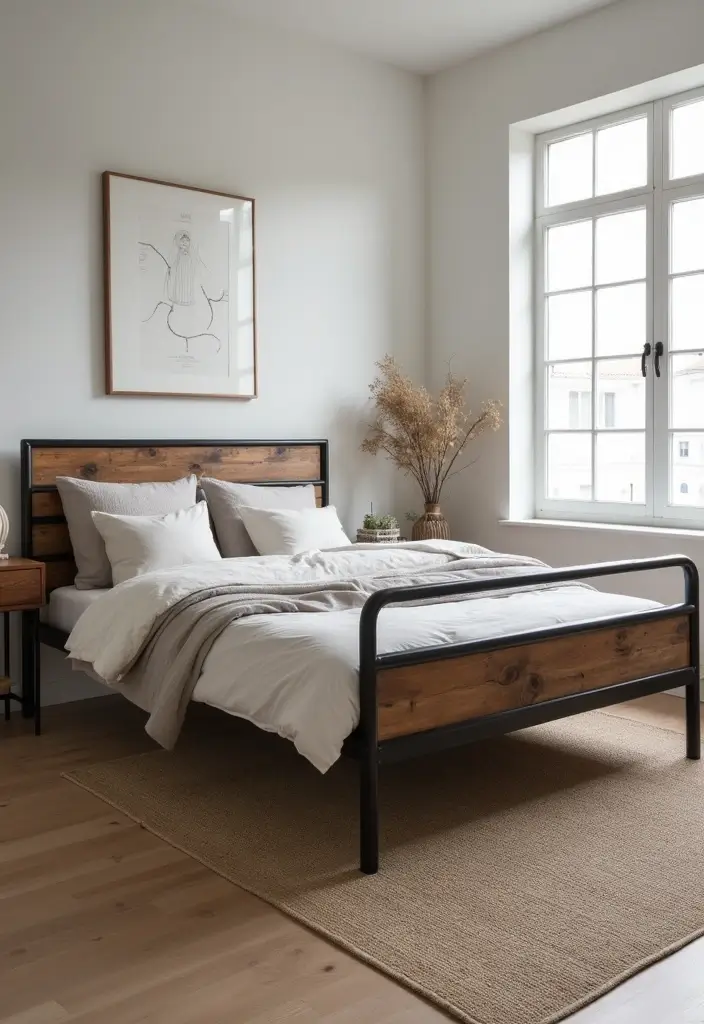 25 Small Bedroom Ideas for Men with a Sleek and Minimal Look 1 25 Small Bedroom Ideas for Men with a Sleek and Minimal Look - 1. Industrial-Style Bed Frames