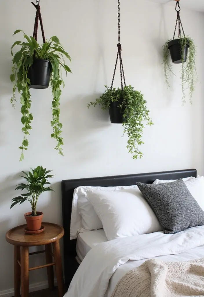25 Small Bedroom Ideas for Men with a Sleek and Minimal Look 74 25 Small Bedroom Ideas for Men with a Sleek and Minimal Look - 12. Hanging Planters for Greenery