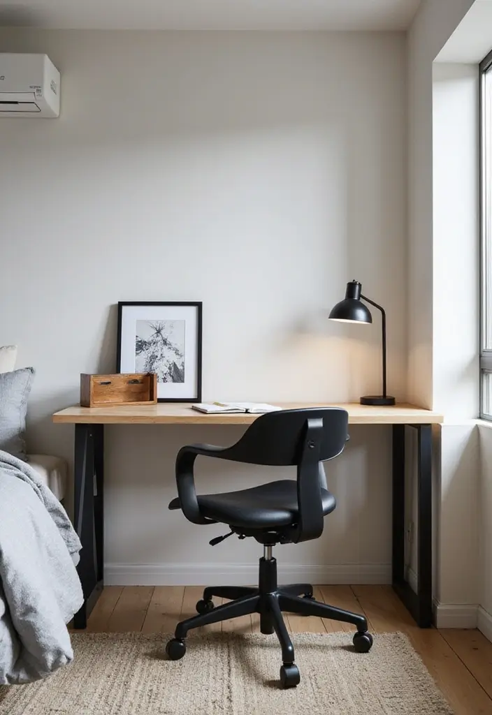 25 Small Bedroom Ideas for Men with a Sleek and Minimal Look 81 25 Small Bedroom Ideas for Men with a Sleek and Minimal Look - 13. Minimalist Desk Area