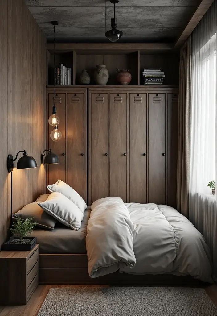 25 Small Bedroom Ideas for Men with a Sleek and Minimal Look 95 25 Small Bedroom Ideas for Men with a Sleek and Minimal Look - 15. Vintage Industrial Accents